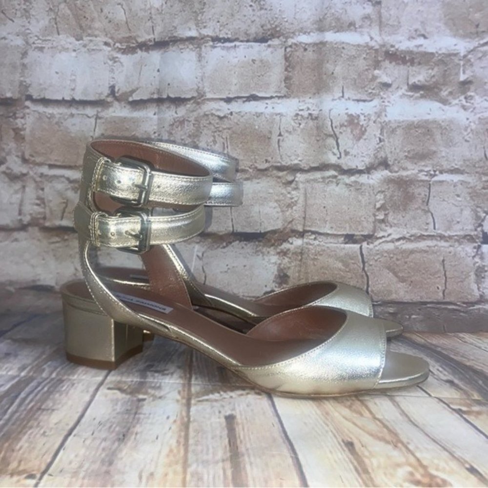 Tabitha Simmons Aimee Ankle Wrap Sandal in Gold Size 36 US 5.5 NWOT